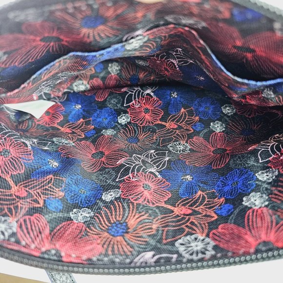 LODIS Charlotte Pebble Black w/ Navy Trim Leather Medium Crossbody Bag Handbag - Picture 8 of 8